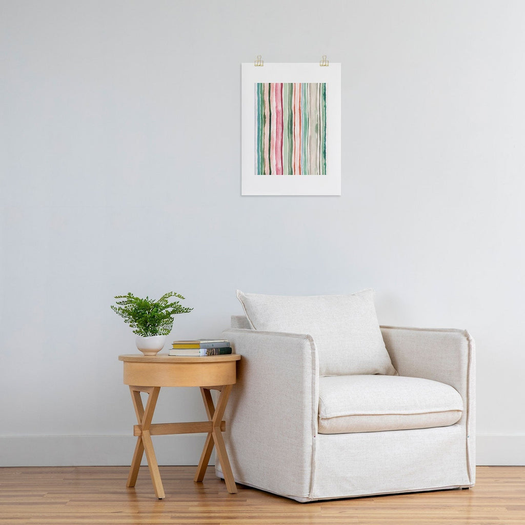 Ninola Design Botanic Retreat Watercolor Stripes Green Orange Red Art Print