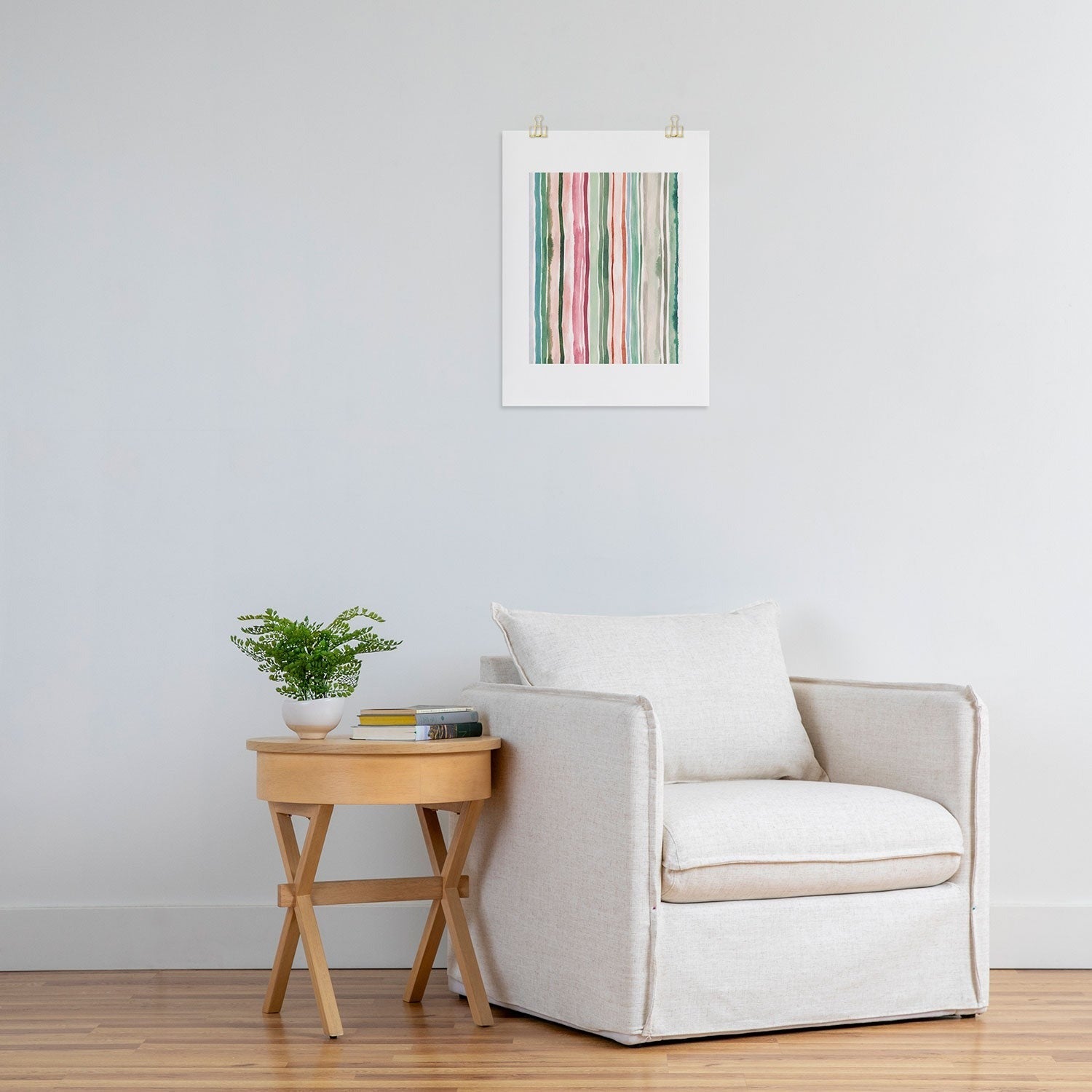 Ninola Design Botanic Retreat Watercolor Stripes Green Orange Red Art Print