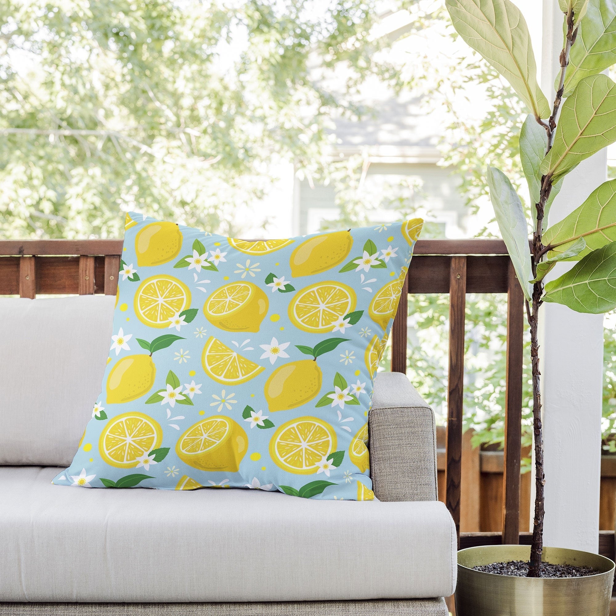 Design by Spark Lemony Fresh Florals Outdoor Throw Pillow