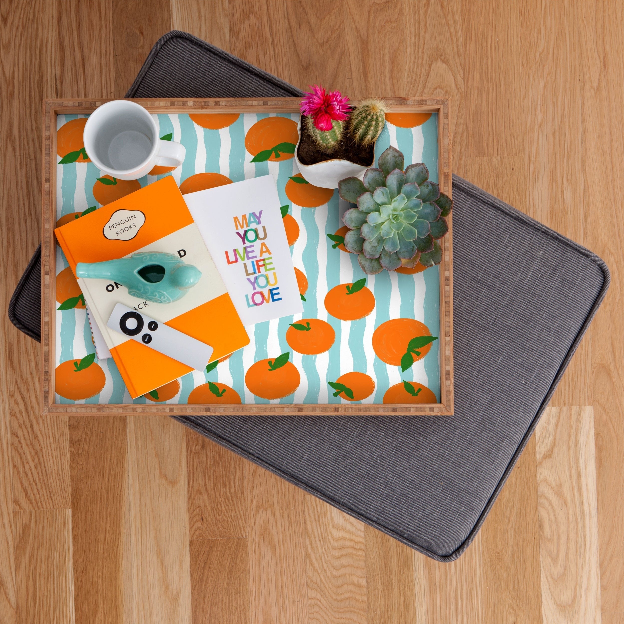 Design by Spark Zesty Oranges and Stripes Rectangular Tray
