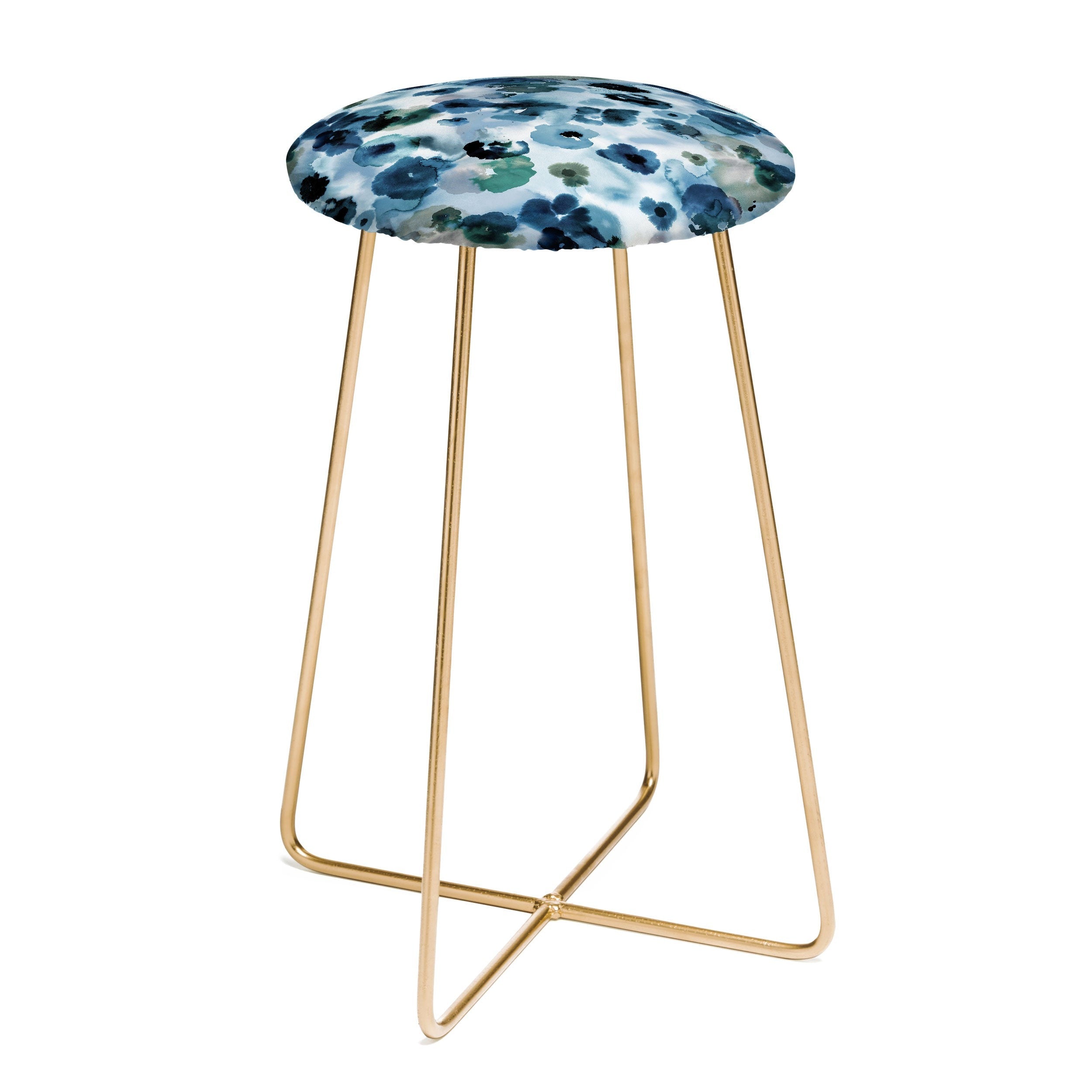 Ninola Design Botanic Retreat Ombre Abstract Watercolor Flowers Blue Navy Counter Stool