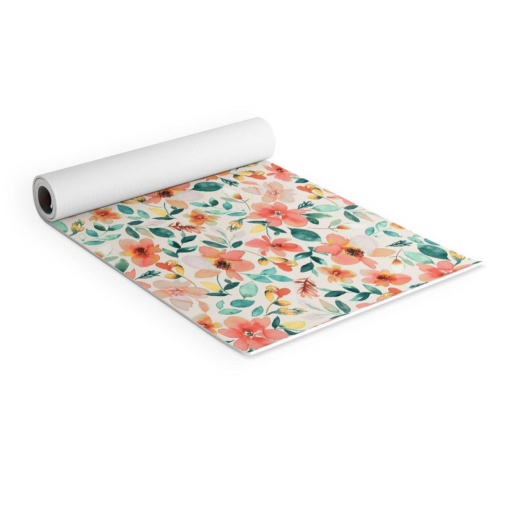 Ninola Design Botanic Retreat Tropical Whimsical Flowers Coral Green Yoga Mat