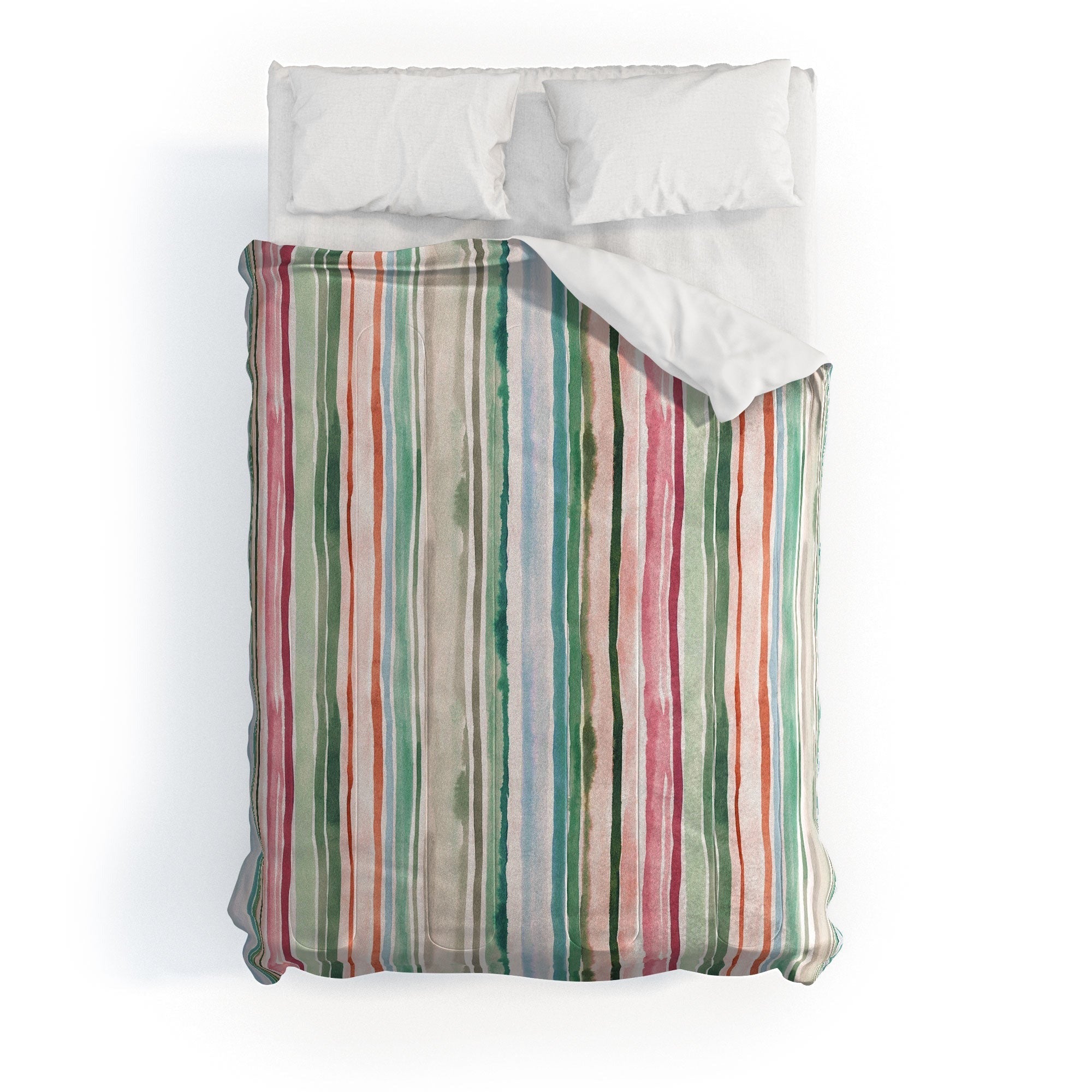 Ninola Design Botanic Retreat Watercolor Stripes Green Orange Red Comforter