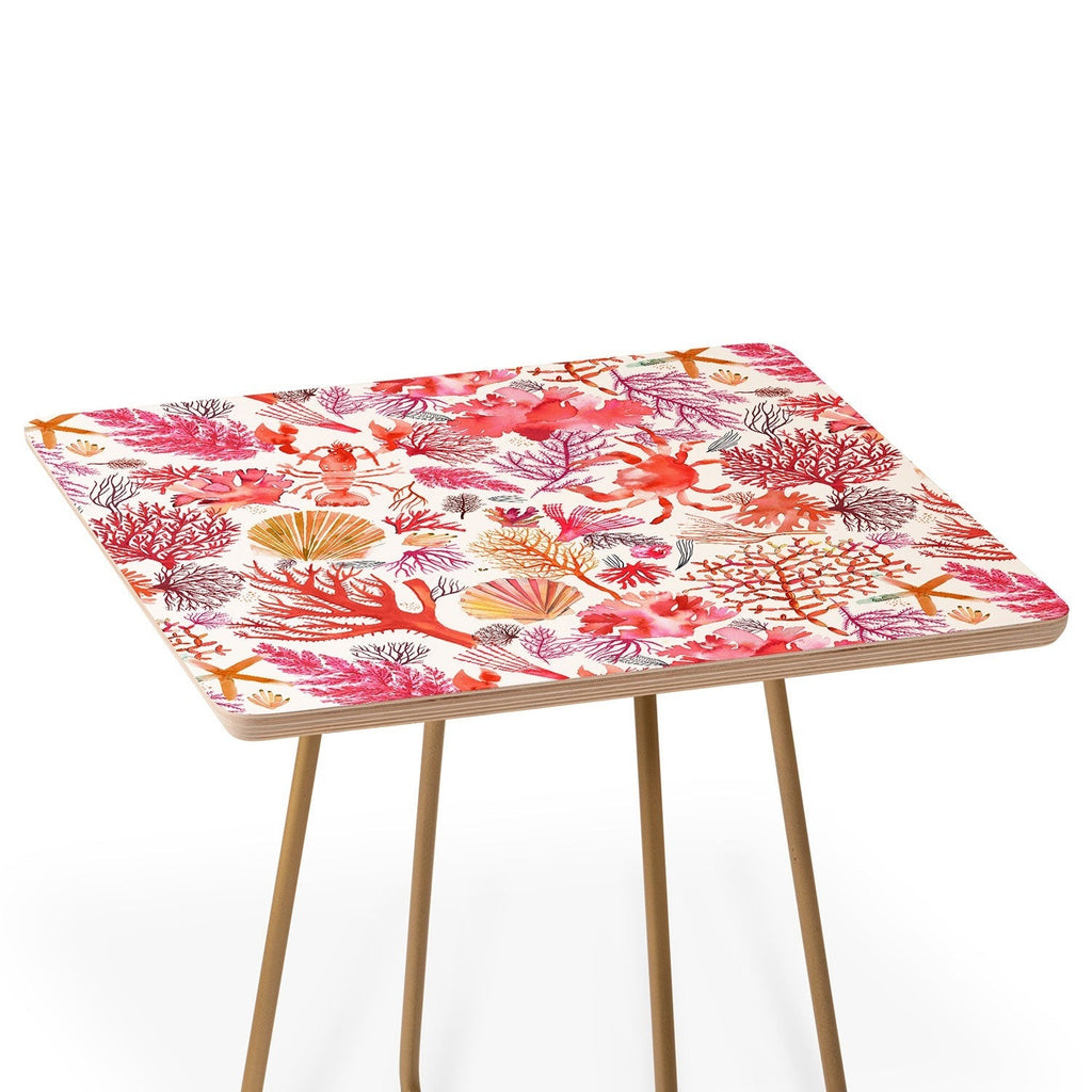 Ninola Design Botanic Retreat Coral Reef Crab Lobster Red Side Table