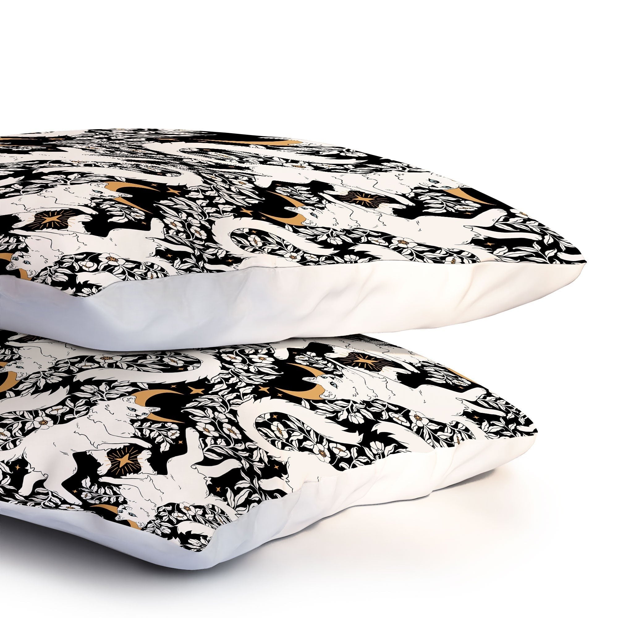 Avenie Celestial Cats Gold Pillow Shams