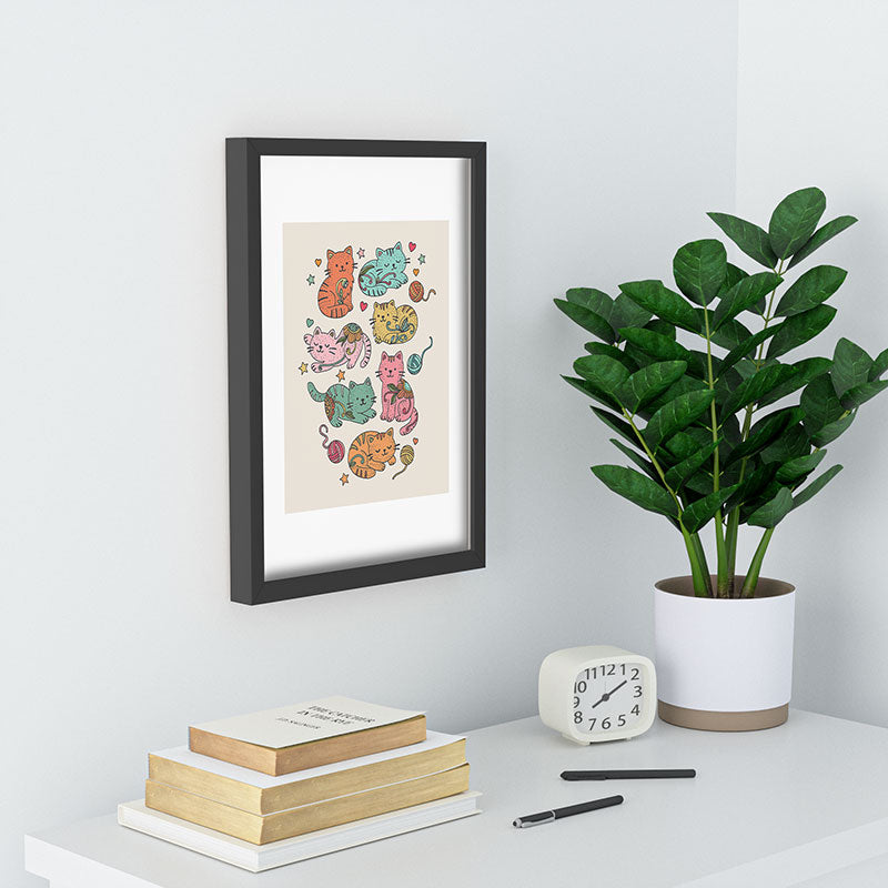 Valentina Ramos Floral Cats and Yarn Recessed Framing Rectangle