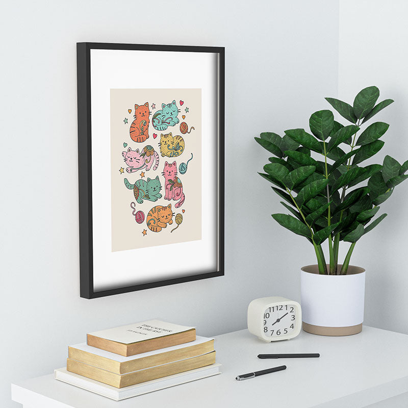 Valentina Ramos Floral Cats and Yarn Recessed Framing Rectangle