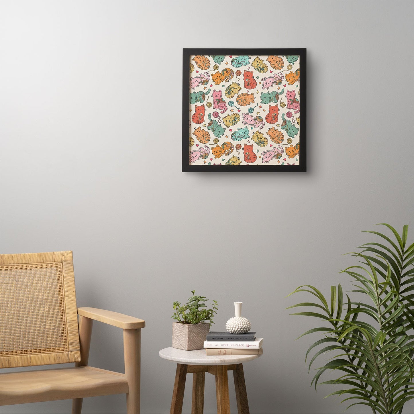 Valentina Ramos Floral Cats and Yarn Framed Wall Art