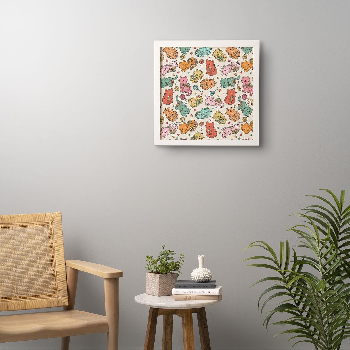 Valentina Ramos Floral Cats and Yarn Framed Wall Art