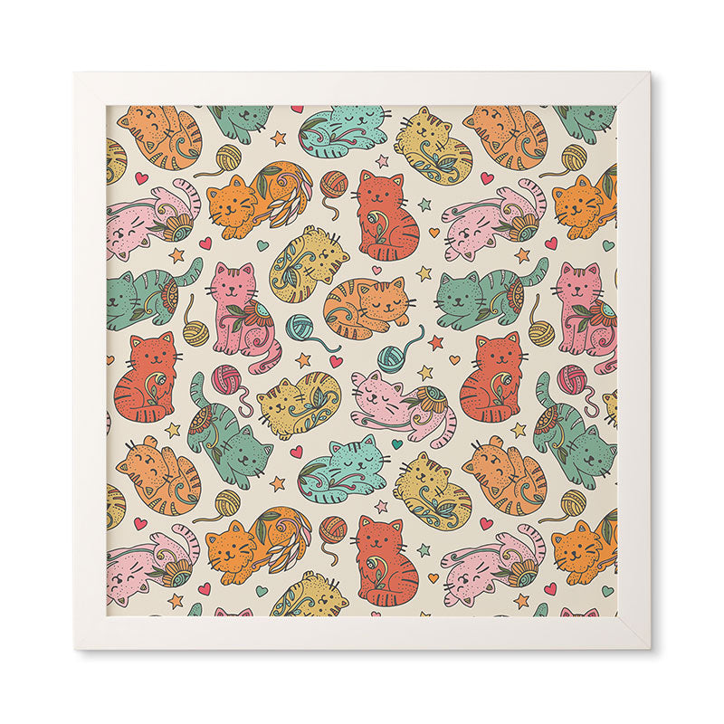 Valentina Ramos Floral Cats and Yarn Framed Wall Art