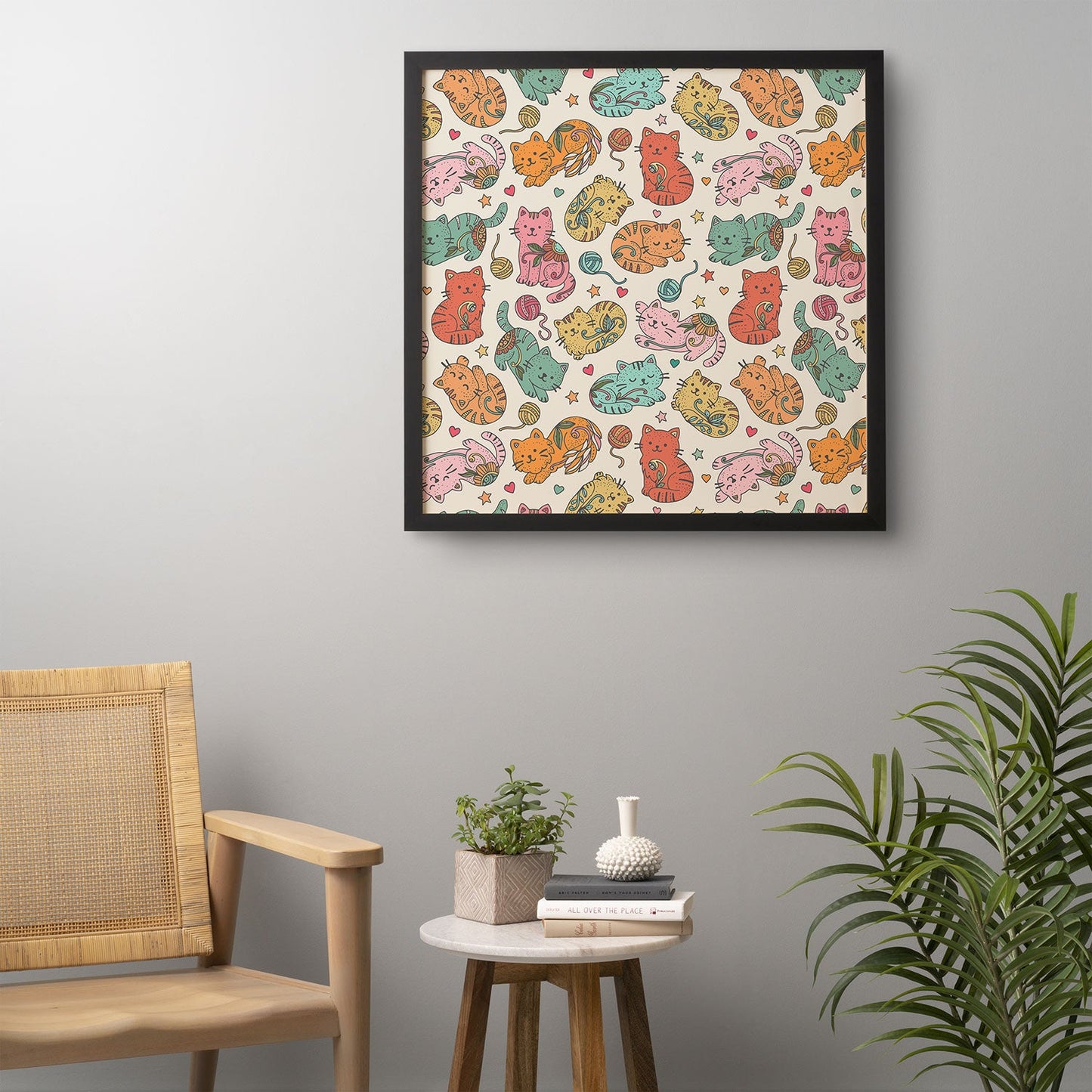 Valentina Ramos Floral Cats and Yarn Framed Wall Art