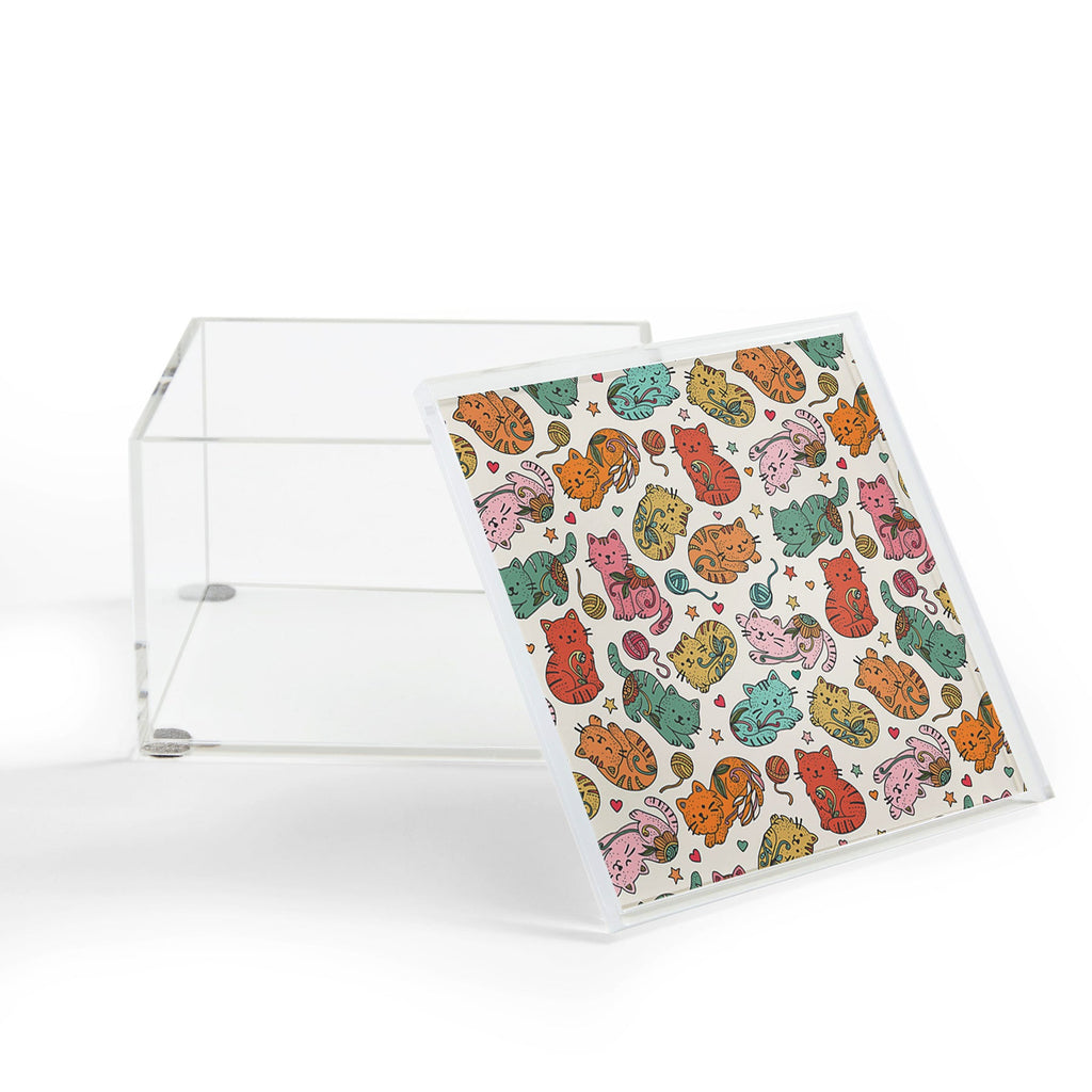 Valentina Ramos Floral Cats and Yarn Acrylic Box