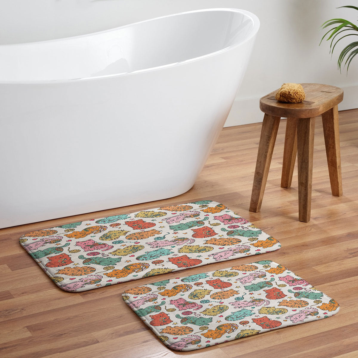 Valentina Ramos Floral Cats and Yarn Memory Foam Bath Mat