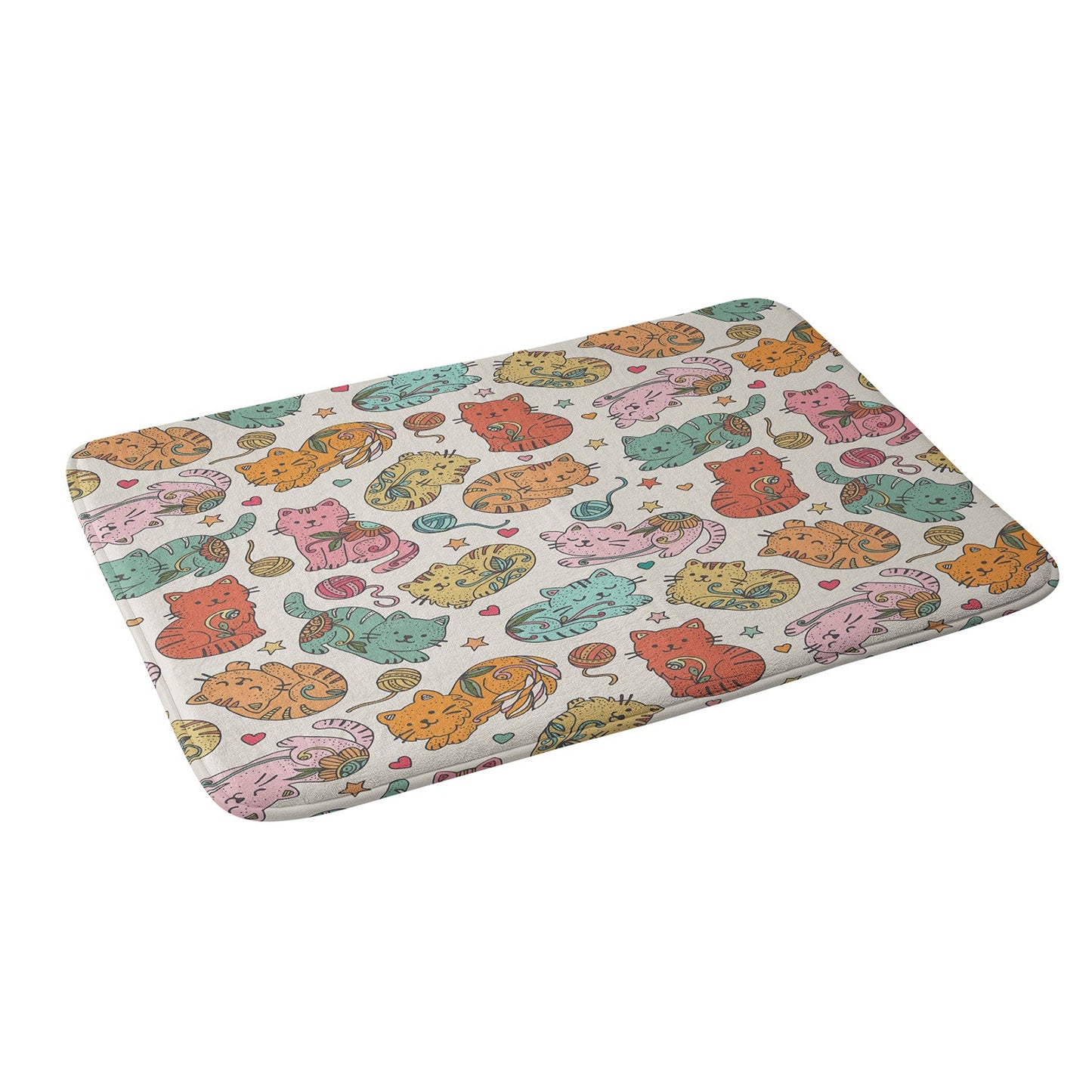 Valentina Ramos Floral Cats and Yarn Memory Foam Bath Mat