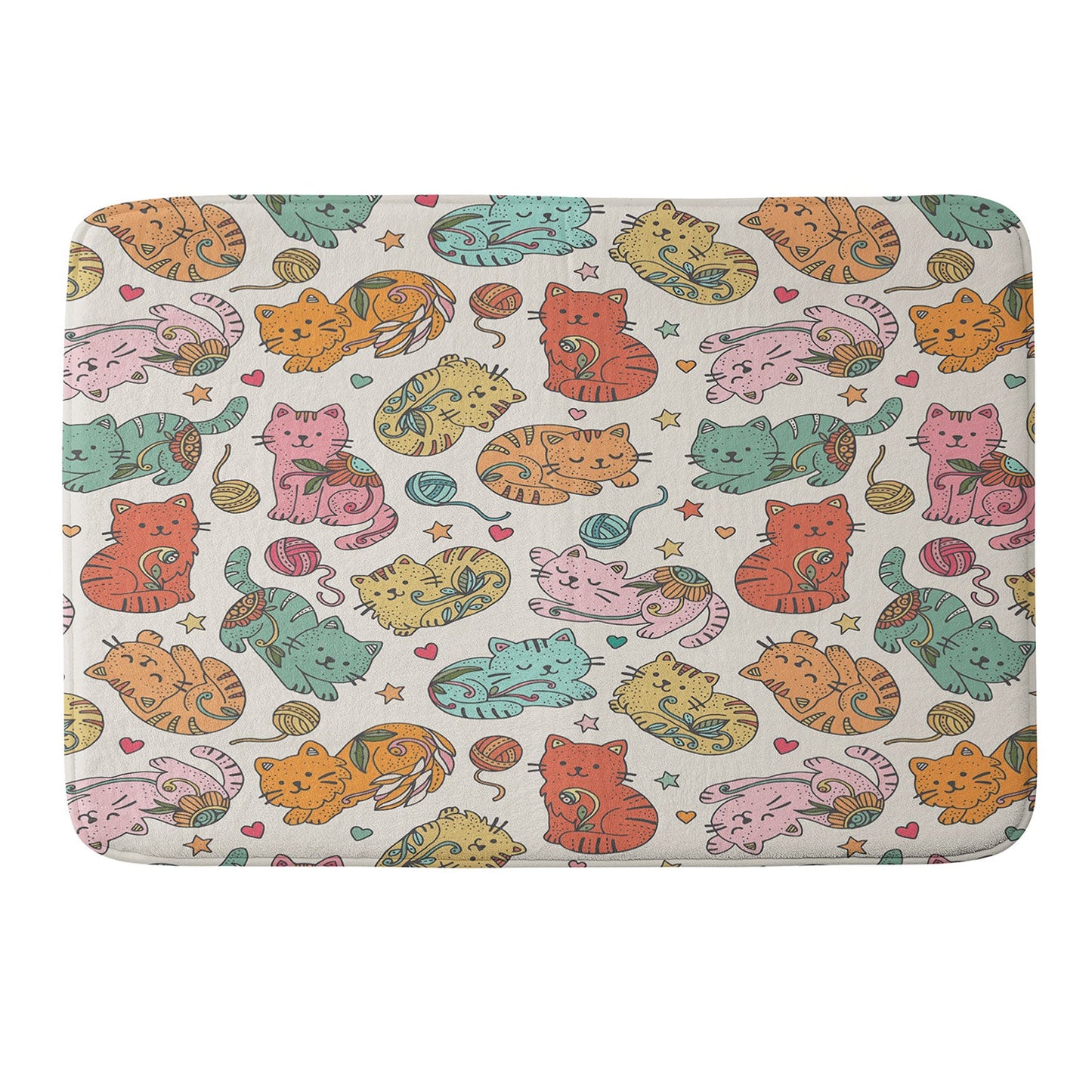 Valentina Ramos Floral Cats and Yarn Memory Foam Bath Mat