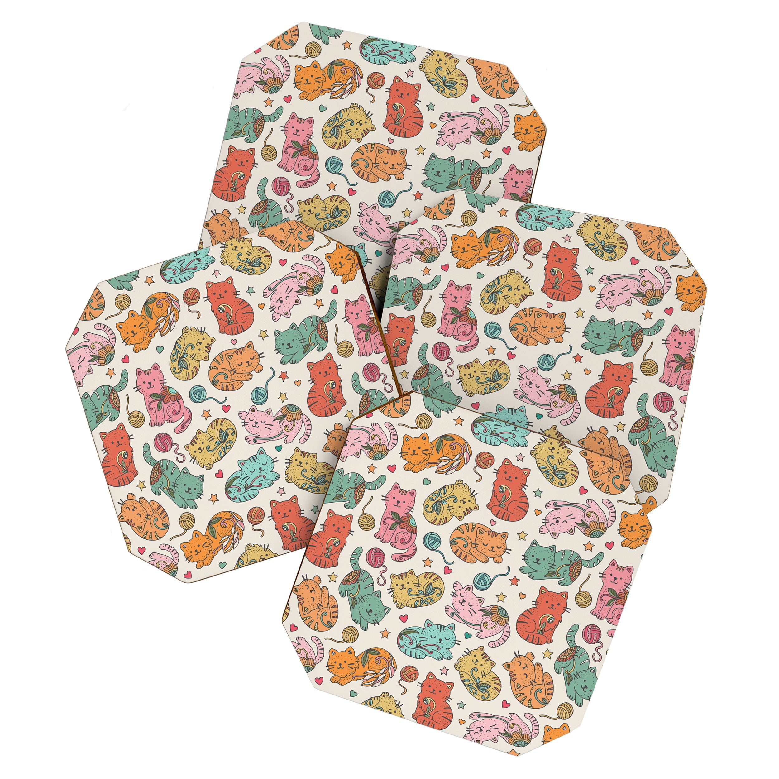 Valentina Ramos Floral Cats and Yarn Coaster Set