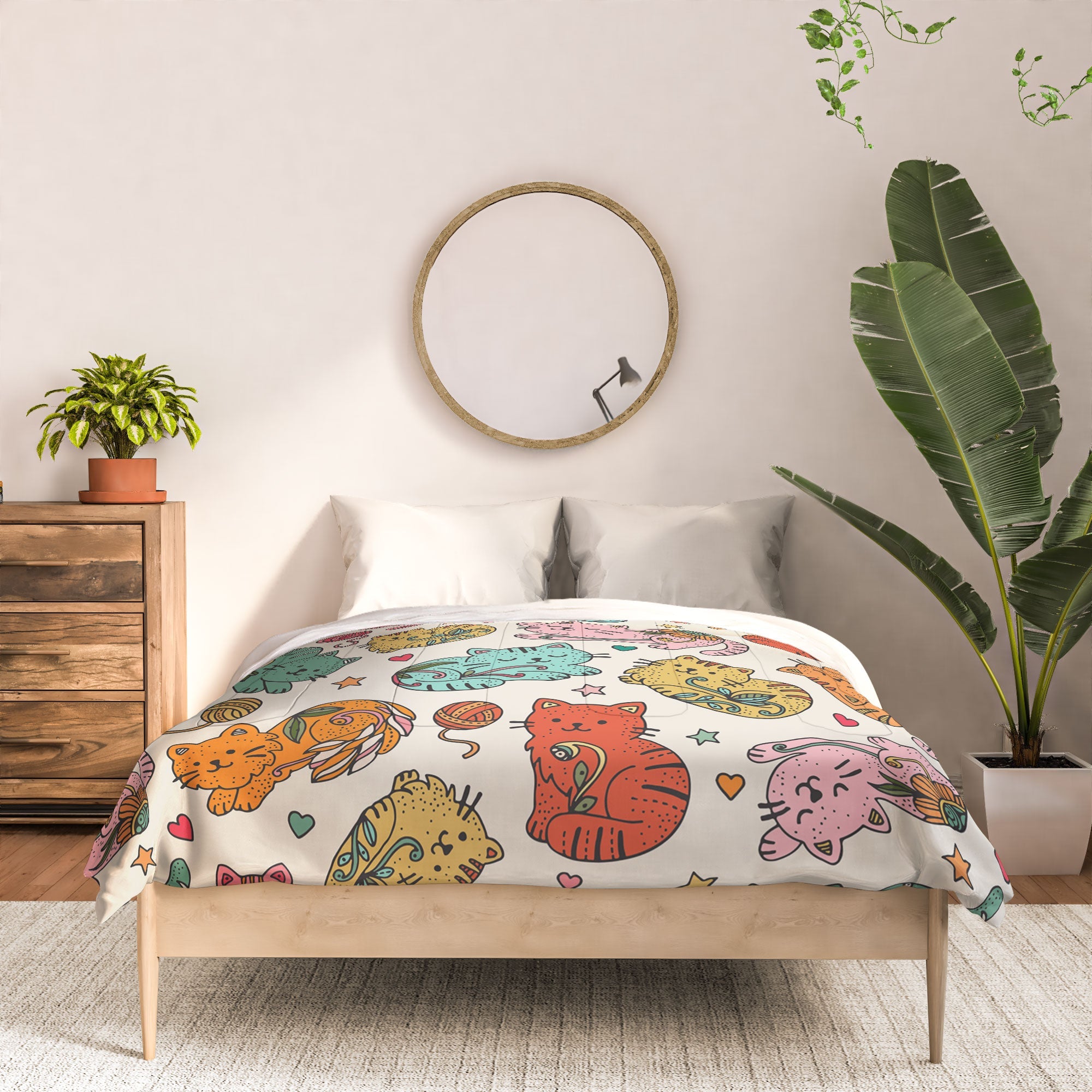 Valentina Ramos Floral Cats and Yarn Comforter