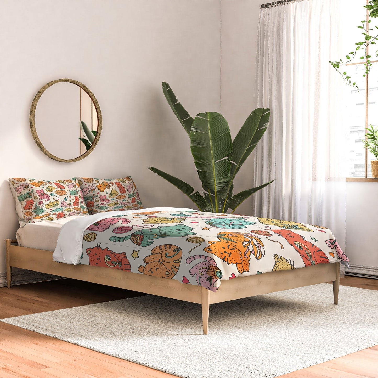 Valentina Ramos Floral Cats and Yarn Comforter