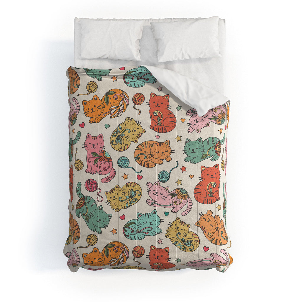 Valentina Ramos Floral Cats and Yarn Comforter