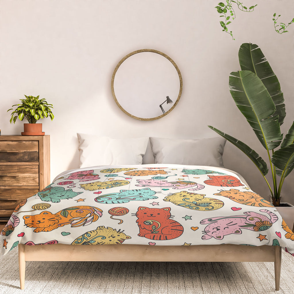 Valentina Ramos Floral Cats and Yarn Comforter