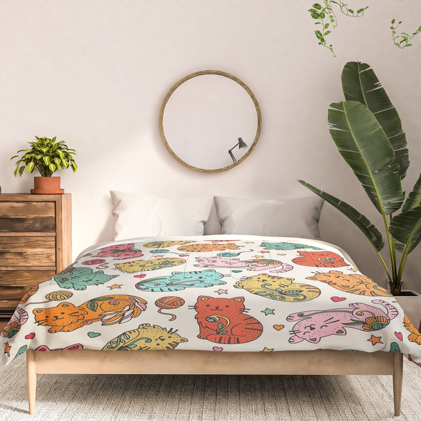 Valentina Ramos Floral Cats and Yarn Comforter