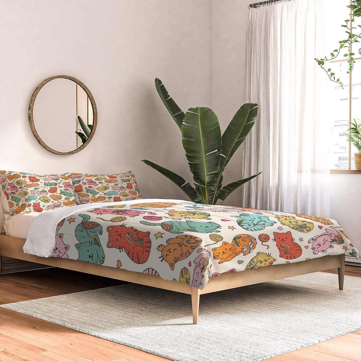 Valentina Ramos Floral Cats and Yarn Comforter