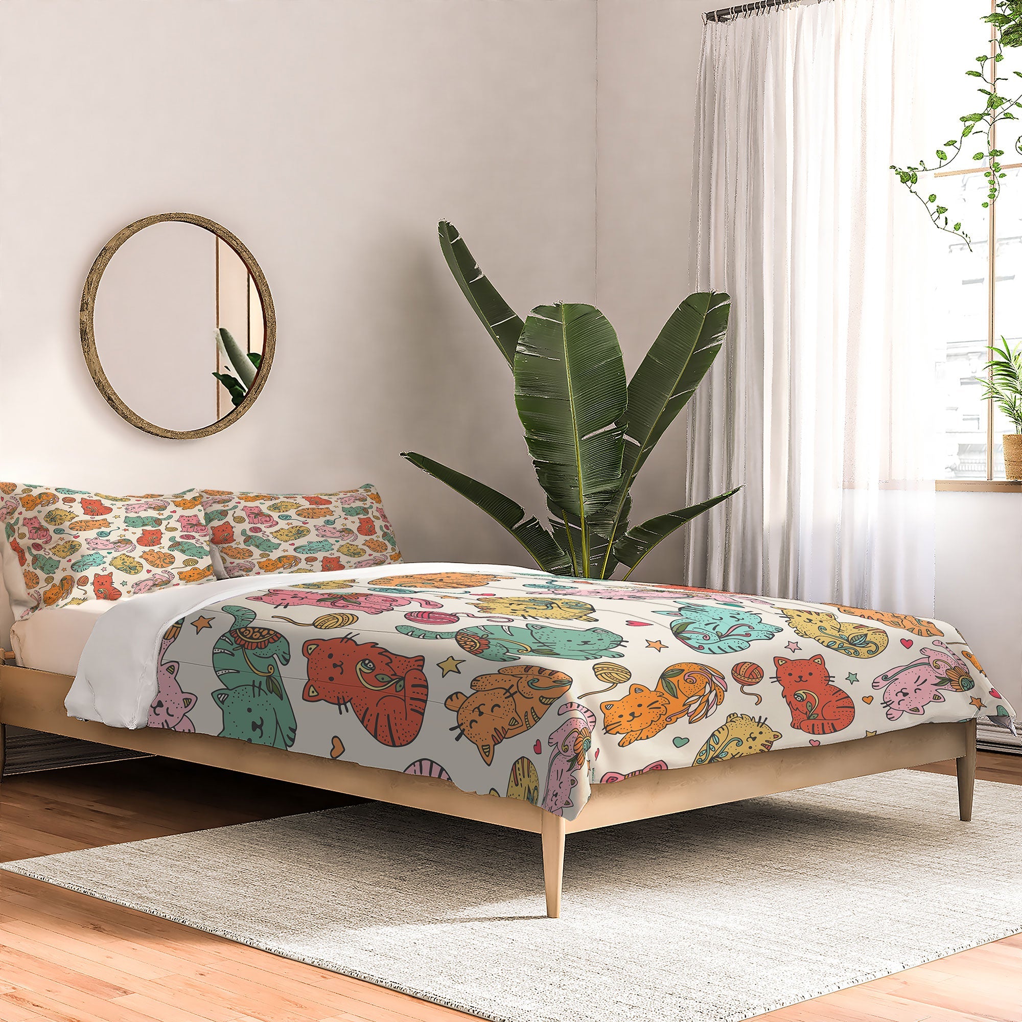 Valentina Ramos Floral Cats and Yarn Comforter