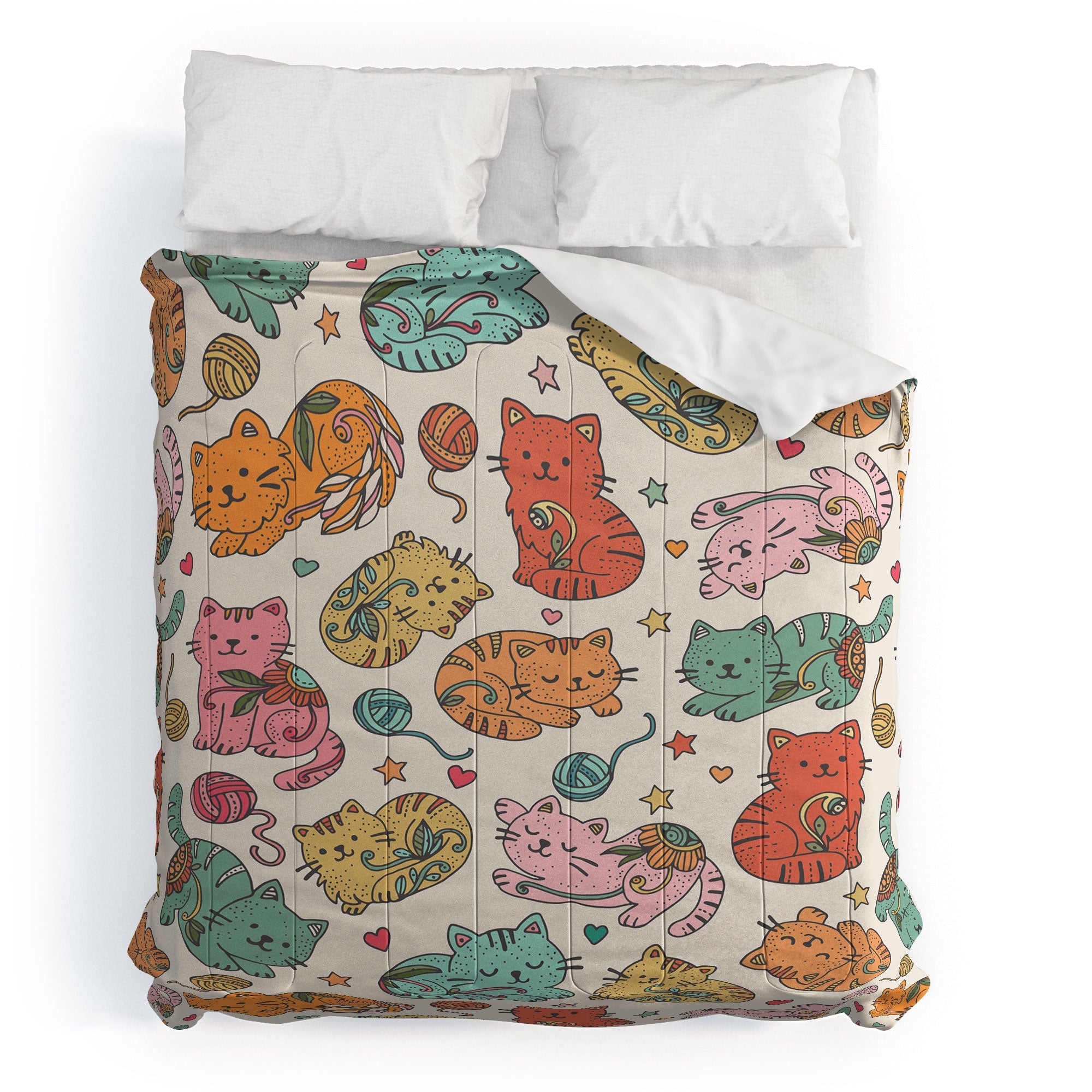 Valentina Ramos Floral Cats and Yarn Comforter