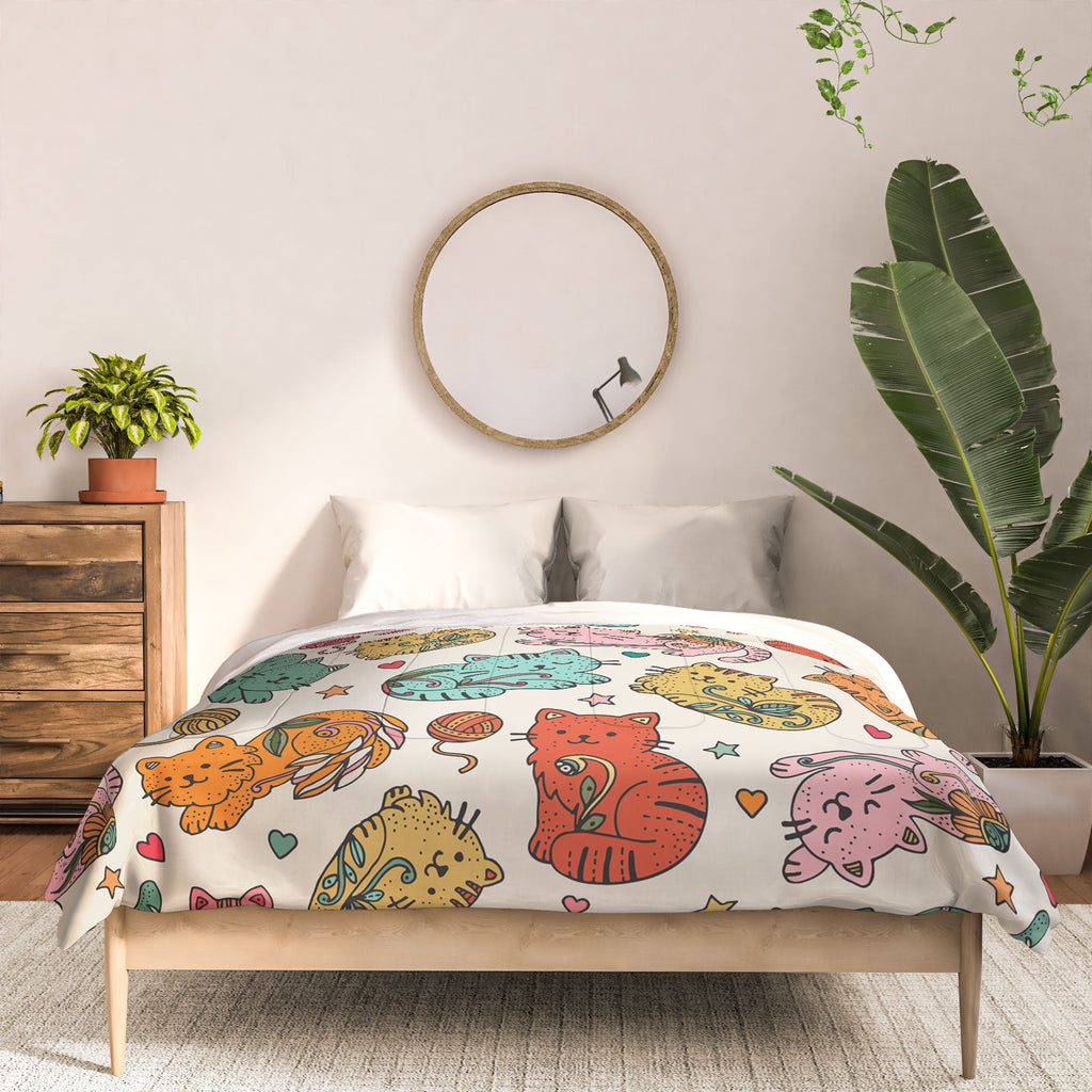Valentina Ramos Floral Cats and Yarn Comforter