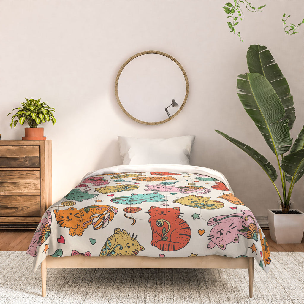 Valentina Ramos Floral Cats and Yarn Comforter