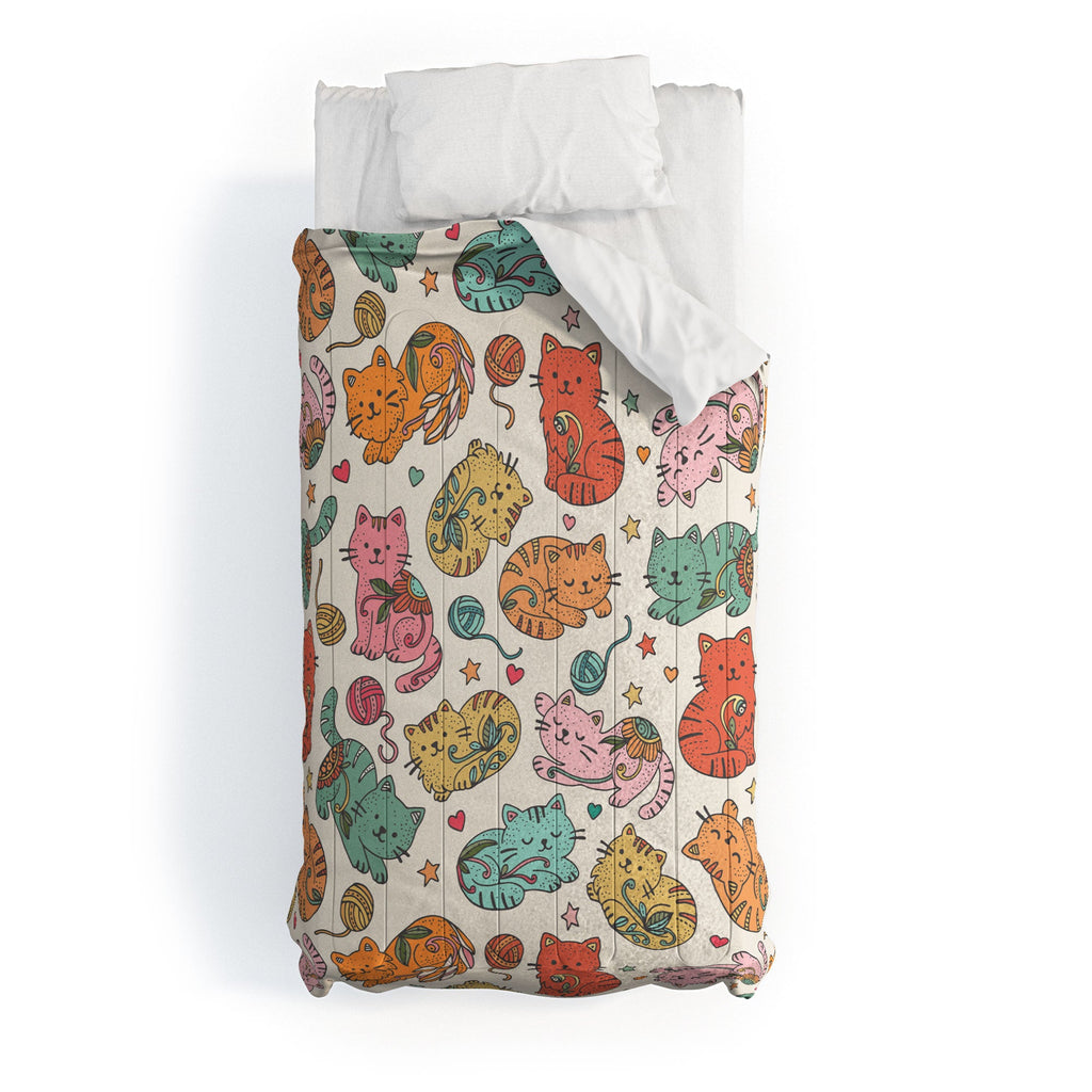 Valentina Ramos Floral Cats and Yarn Comforter