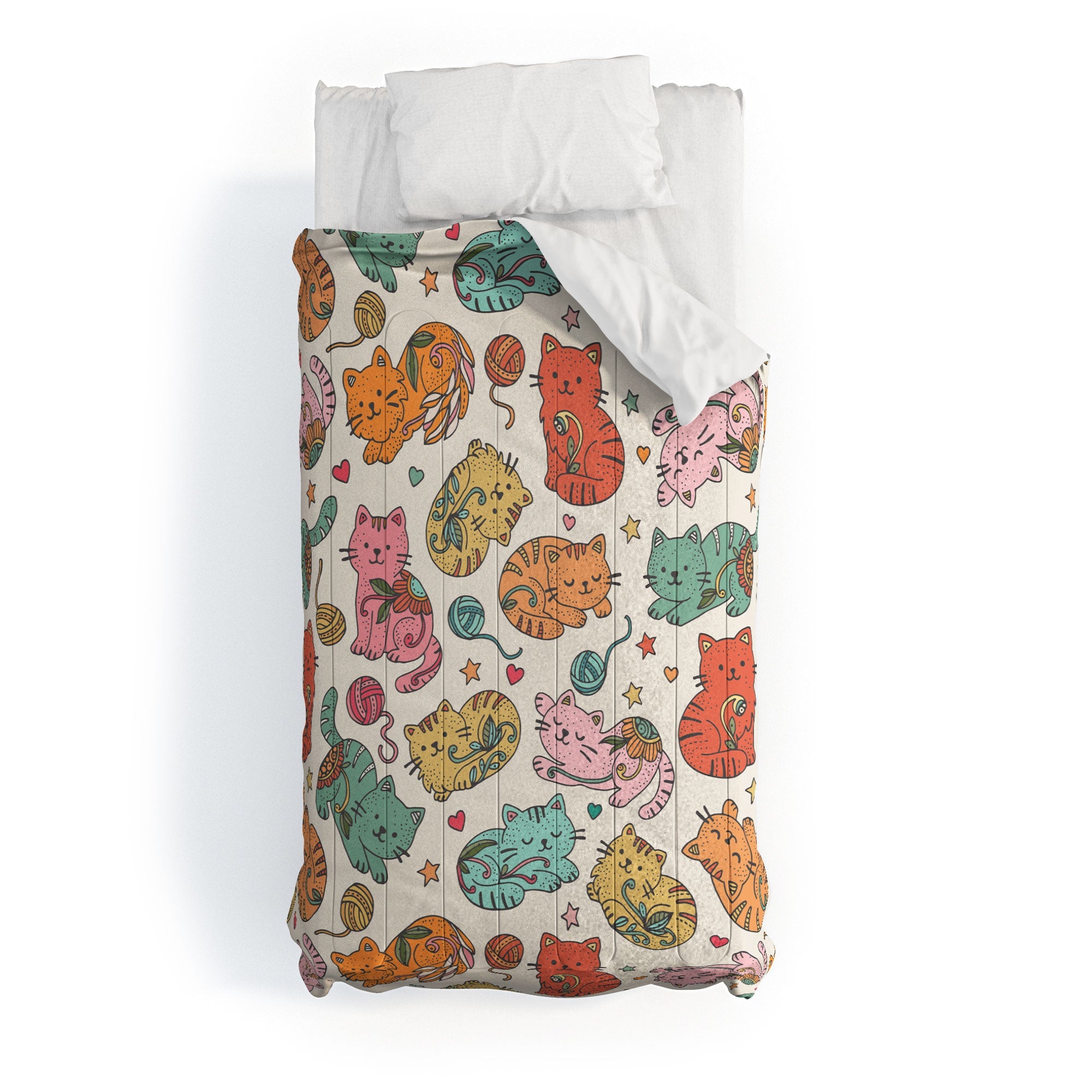 Valentina Ramos Floral Cats and Yarn Comforter