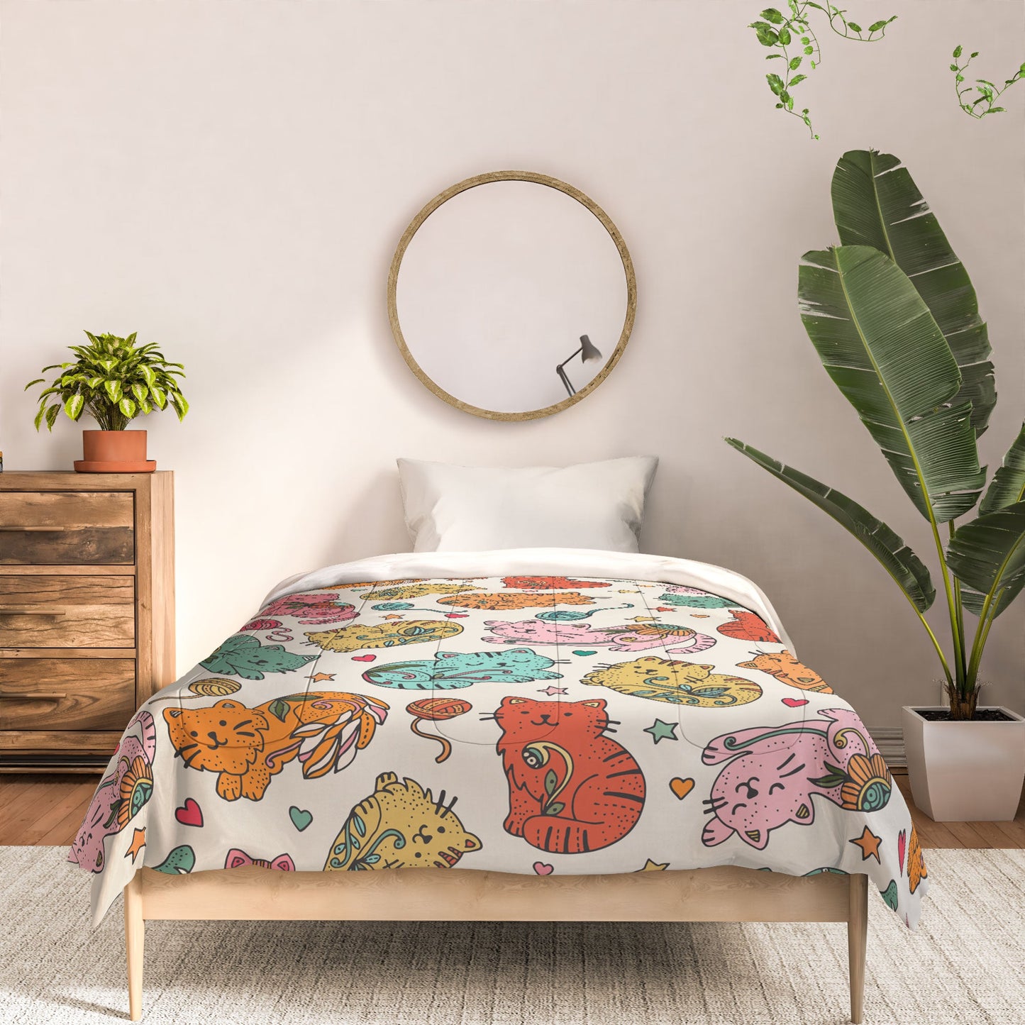 Valentina Ramos Floral Cats and Yarn Comforter