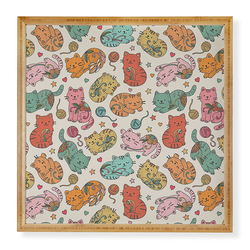 Valentina Ramos Floral Cats and Yarn Framed Wall Art