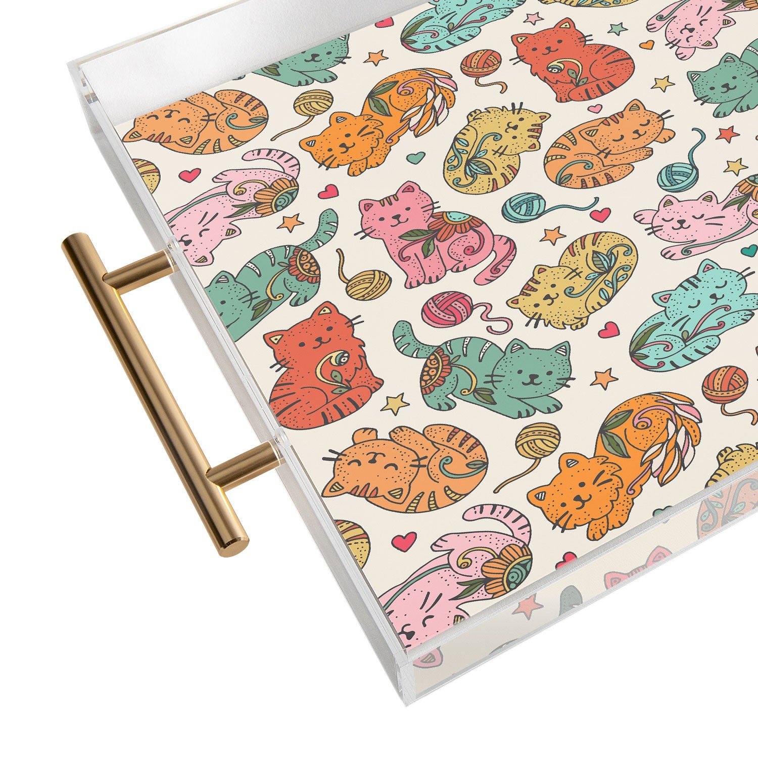 Valentina Ramos Floral Cats and Yarn Acrylic Tray