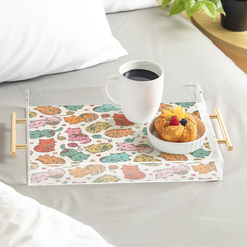 Valentina Ramos Floral Cats and Yarn Acrylic Tray