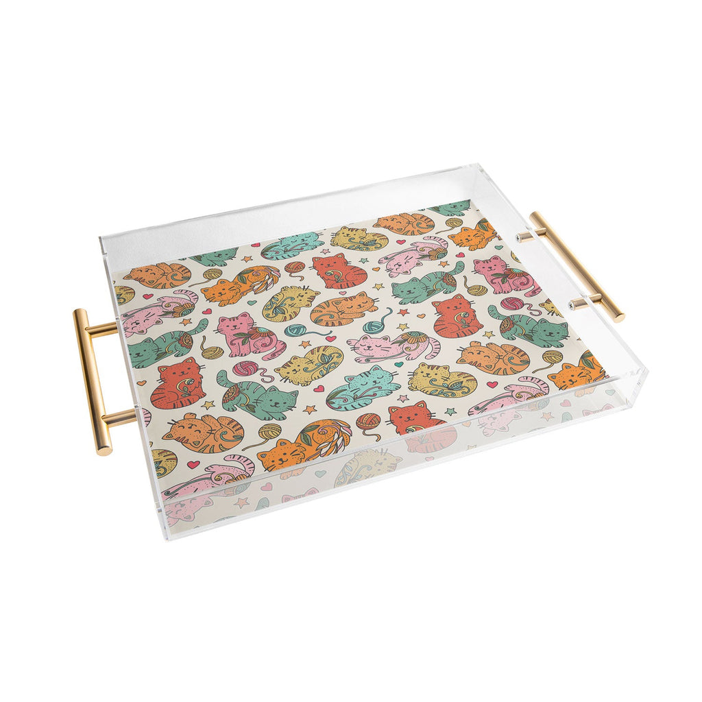 Valentina Ramos Floral Cats and Yarn Acrylic Tray