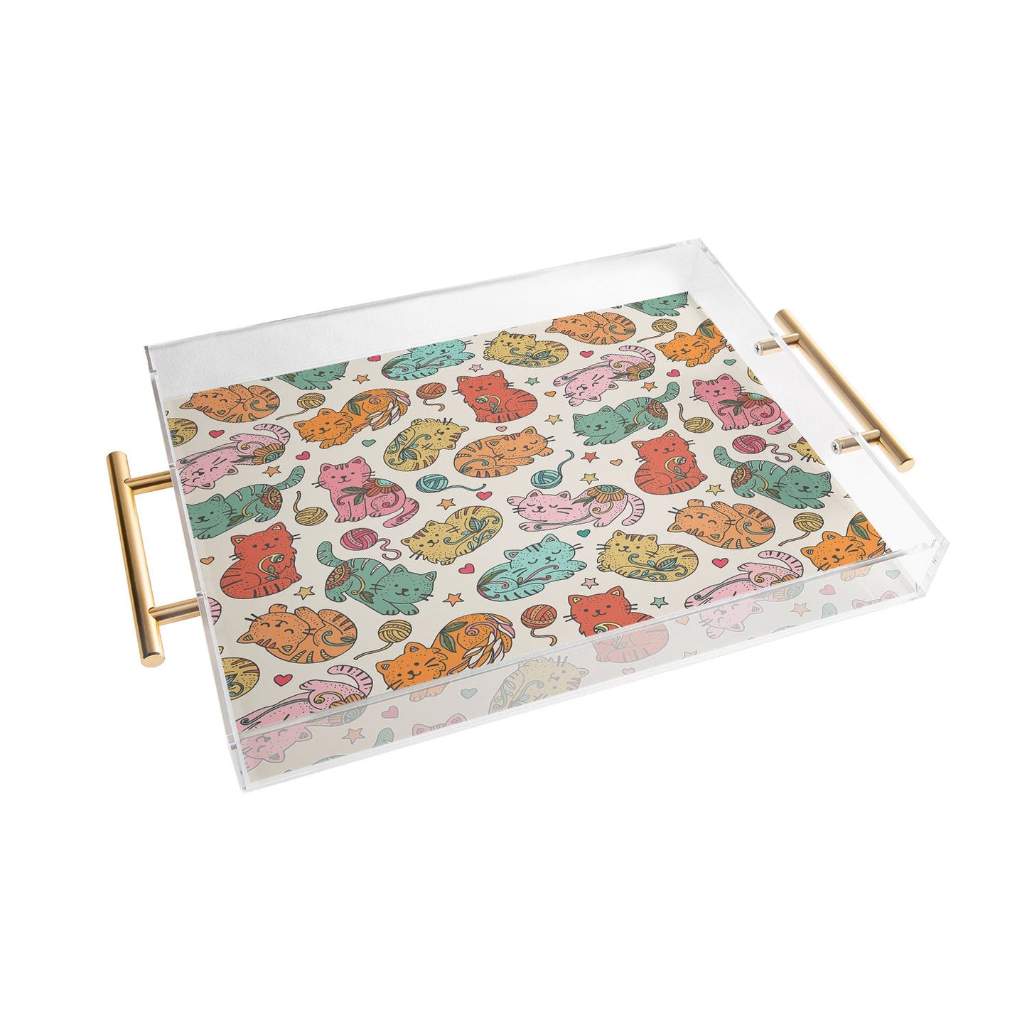 Valentina Ramos Floral Cats and Yarn Acrylic Tray