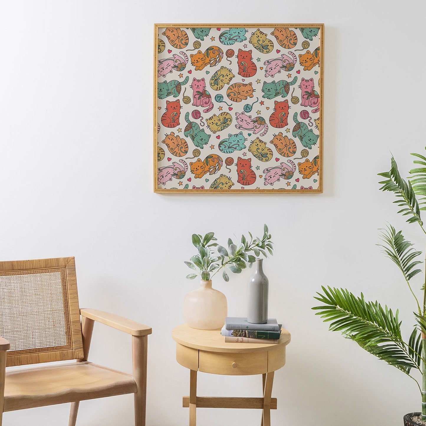Valentina Ramos Floral Cats and Yarn Framed Wall Art