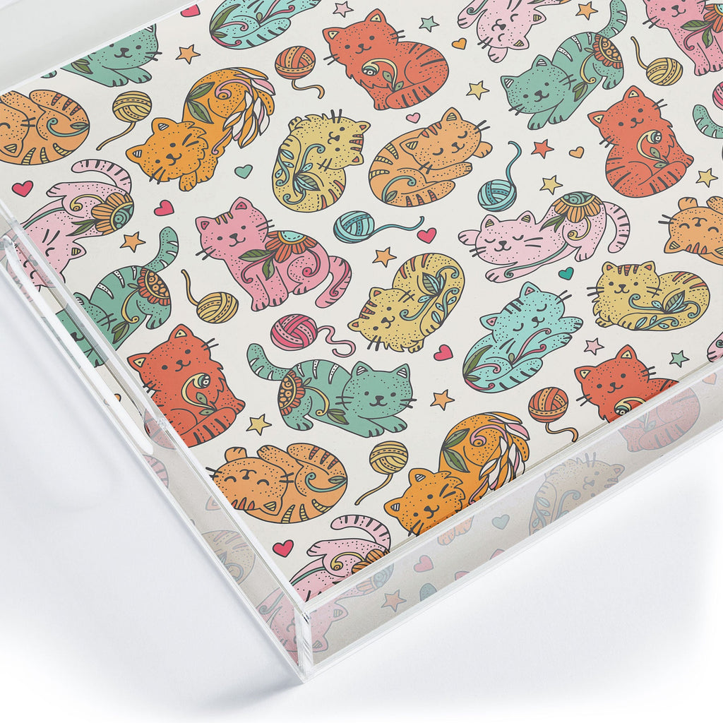 Valentina Ramos Floral Cats and Yarn Acrylic Tray