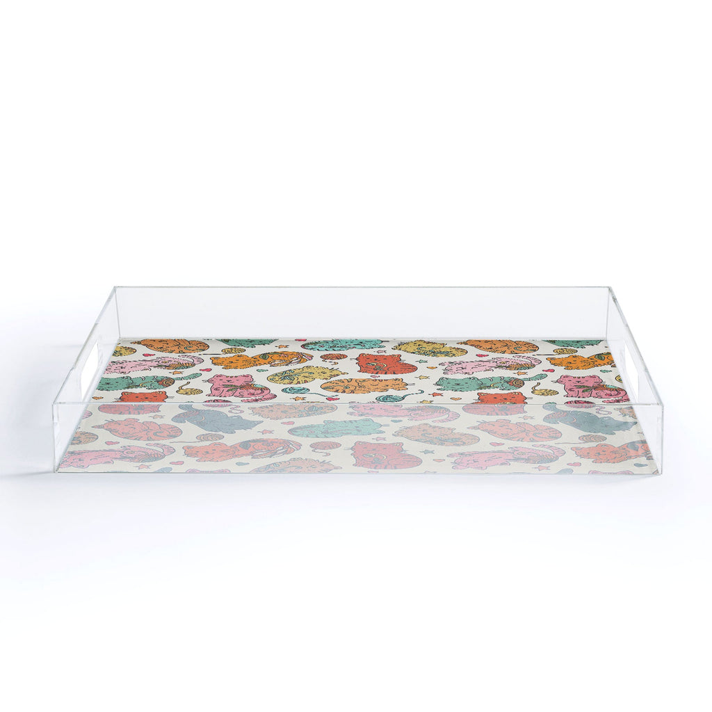 Valentina Ramos Floral Cats and Yarn Acrylic Tray