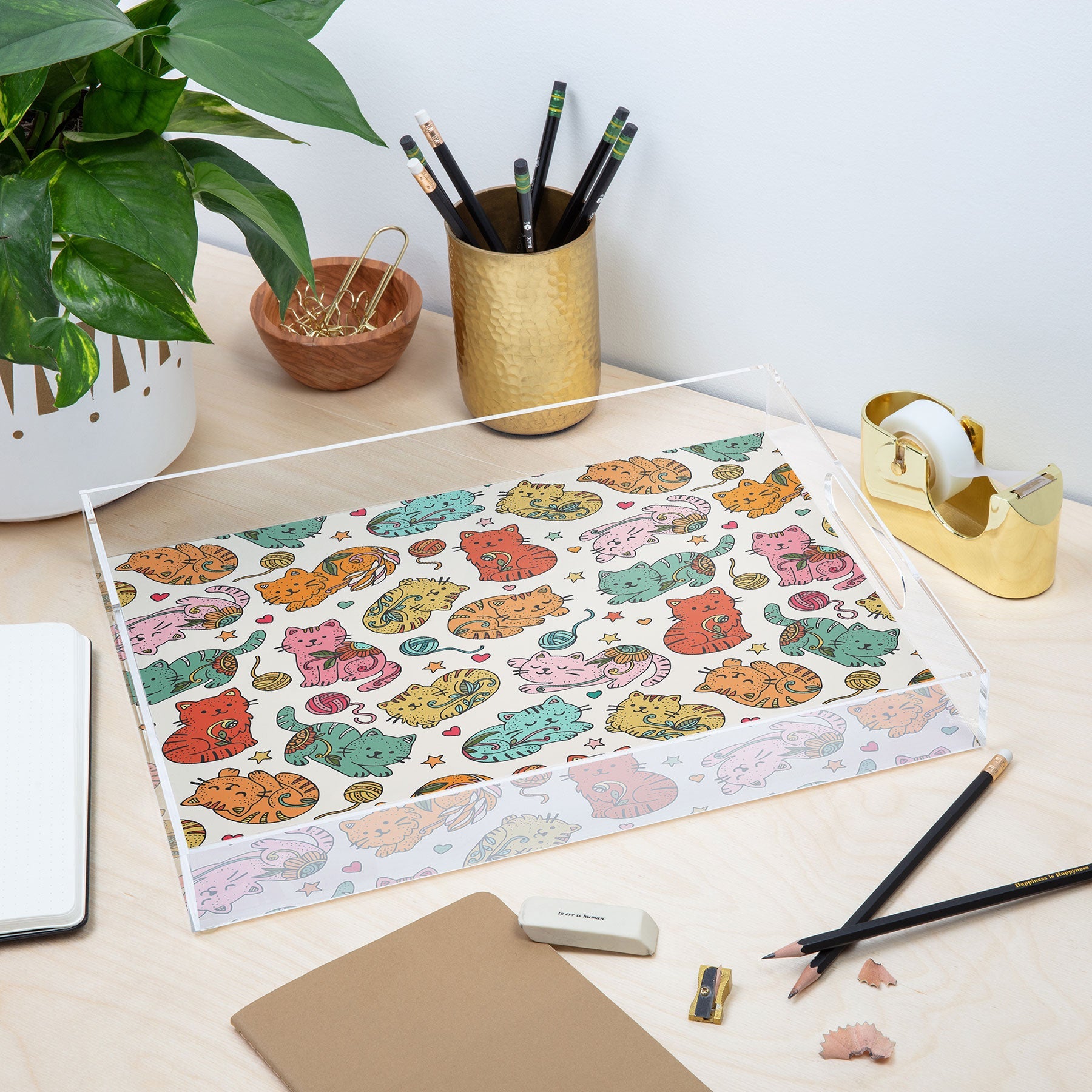 Valentina Ramos Floral Cats and Yarn Acrylic Tray