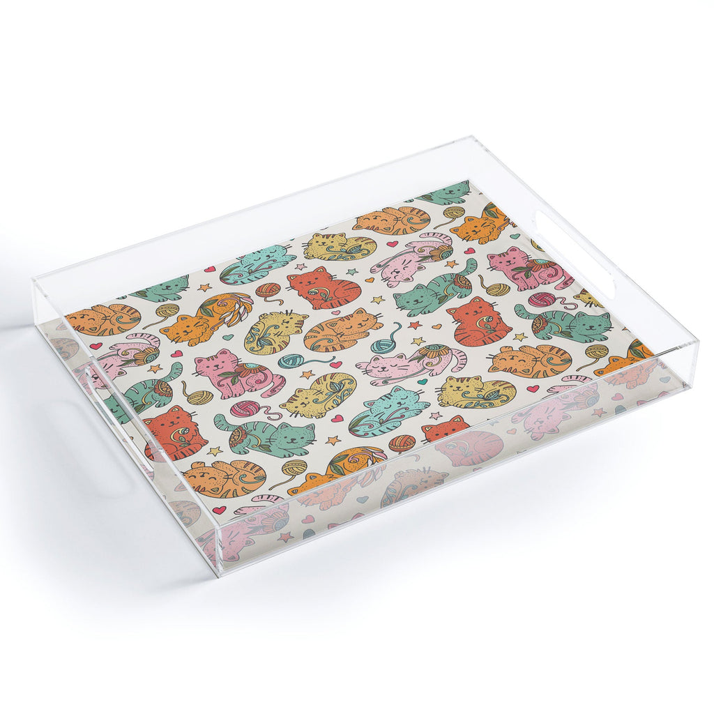 Valentina Ramos Floral Cats and Yarn Acrylic Tray