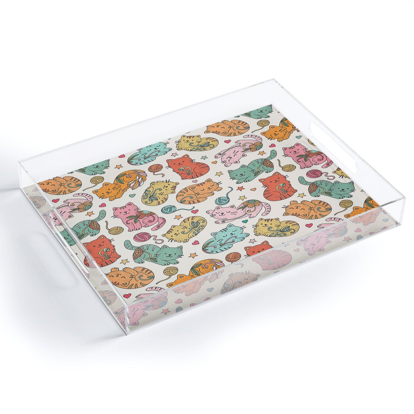 Valentina Ramos Floral Cats and Yarn Acrylic Tray