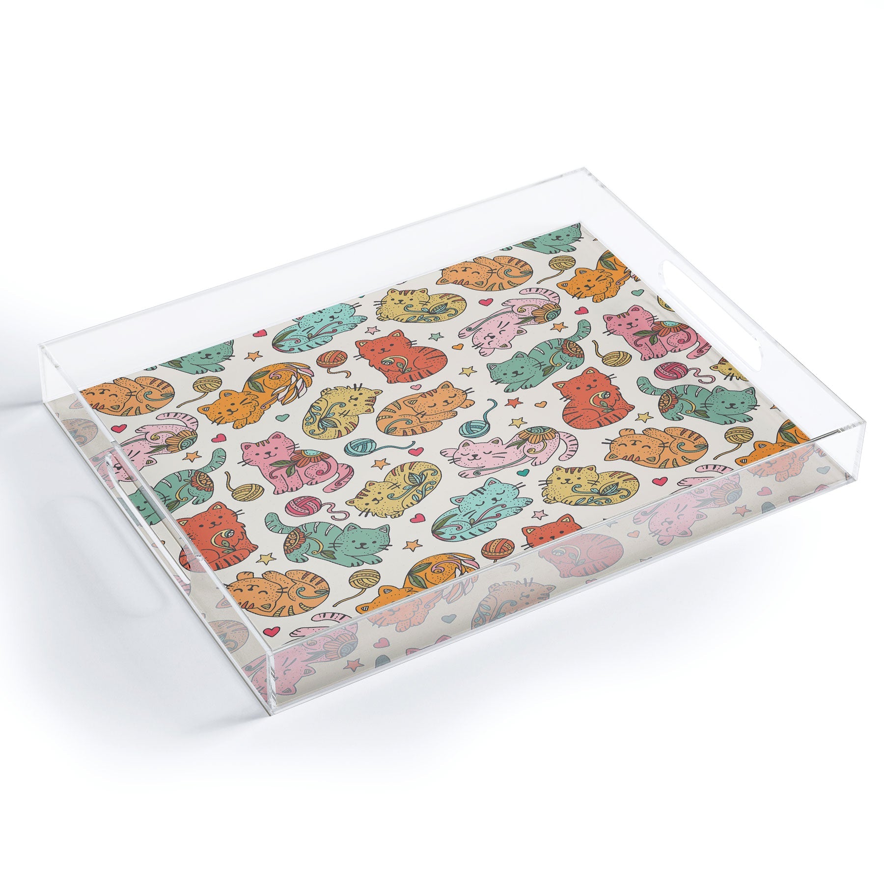Valentina Ramos Floral Cats and Yarn Acrylic Tray