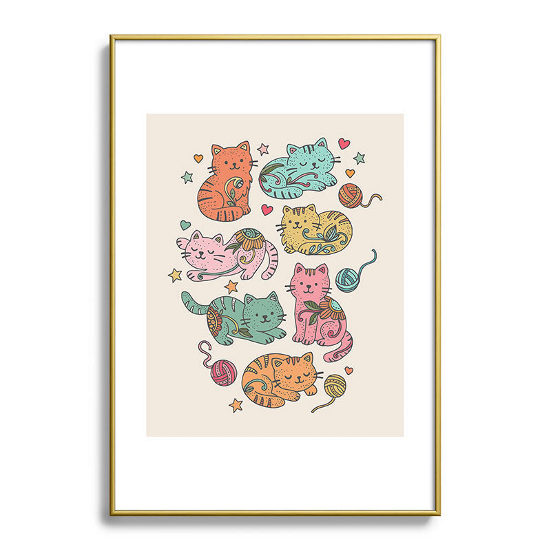 Valentina Ramos Floral Cats and Yarn Metal Framed Art Print