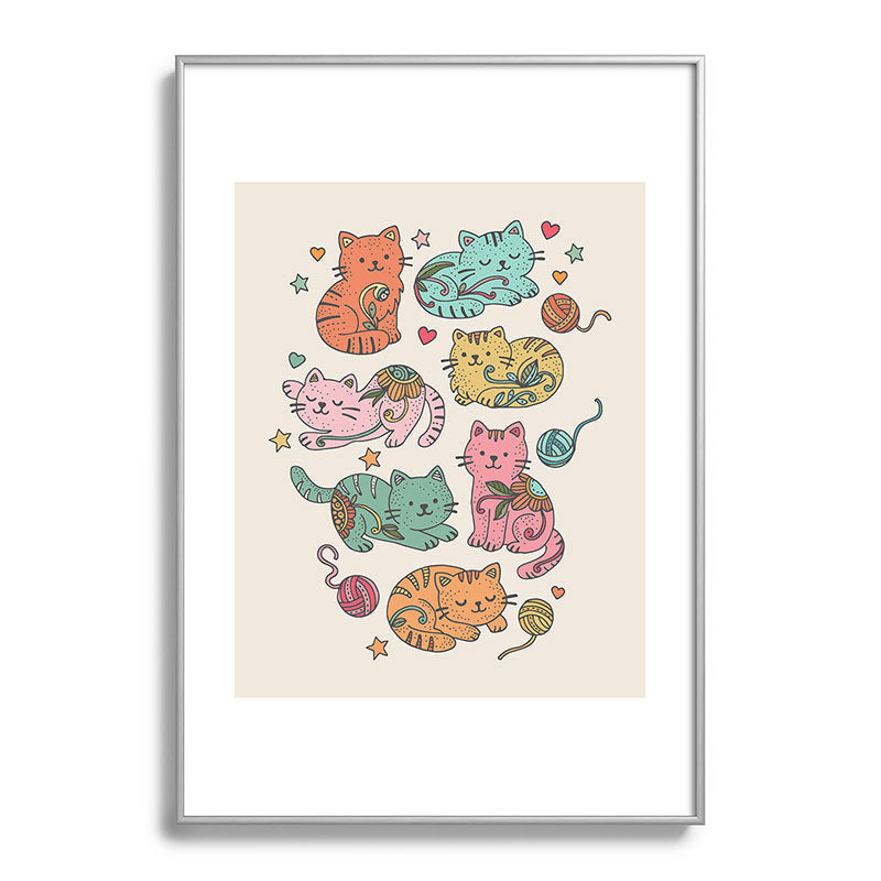 Valentina Ramos Floral Cats and Yarn Metal Framed Art Print