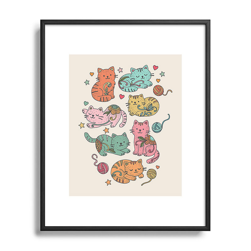 Valentina Ramos Floral Cats and Yarn Metal Framed Art Print