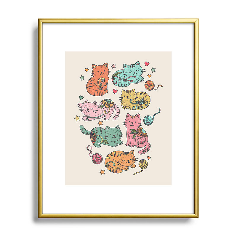 Valentina Ramos Floral Cats and Yarn Metal Framed Art Print