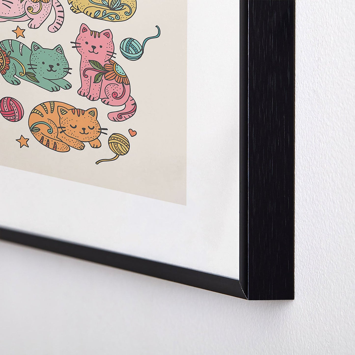 Valentina Ramos Floral Cats and Yarn Metal Framed Art Print